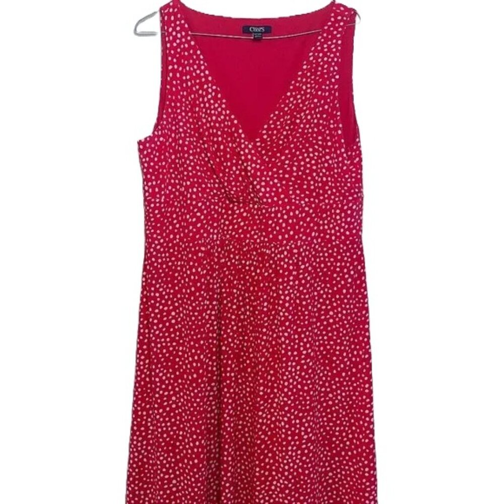 Chaps Red & White Polka Dot V Neck Sleeveless Midi Dress Ralph Lauren